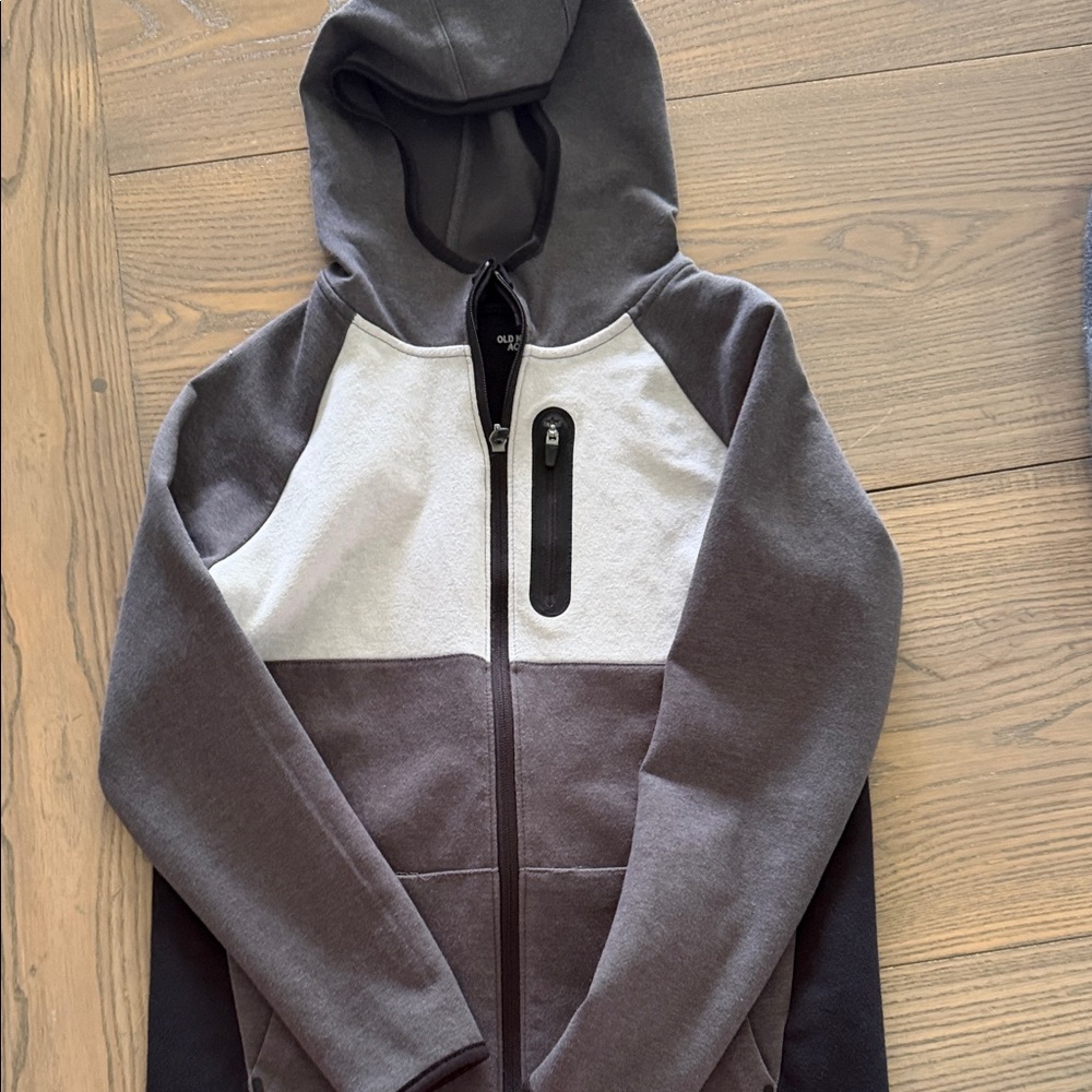 Old Navy Active Youth - Gray and White Zip Hoodie with Chest Pocket